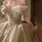 Luxury Ball Gown Off The Shoulder Neckline Short Sleeves Lace Wedding Dress C180