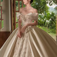 Luxury Ball Gown Off The Shoulder Neckline Short Sleeves Lace Wedding Dress C180