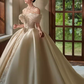 Luxury Ball Gown Off The Shoulder Neckline Short Sleeves Lace Wedding Dress C180