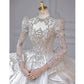 Chic Ball Gown Scoop White Long Sleeves Sequin Wedding Dresses With Beads Buttons C1810