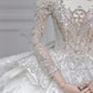 Chic Ball Gown Scoop White Long Sleeves Sequin Wedding Dresses With Beads Buttons C1810