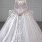 Chic Ball Gown Scoop White Long Sleeves Sequin Wedding Dresses With Beads Buttons C1810