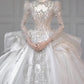 Chic Ball Gown Scoop White Long Sleeves Sequin Wedding Dresses With Beads Buttons C1810