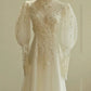 Chic A line Scoop White Long Puffy Sleeves Lace Wedding Dresses With Appliques C1811