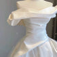 Sexy Ball Gown Off The Shoulder Satin Long White Wedding Dresses With Ruffles C1812