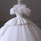 Timeless Ball Gown Off The Shoulder Satin Long White Wedding Dresses With Ruffles C1813