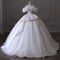 Timeless Ball Gown Off The Shoulder Satin Long White Wedding Dresses With Ruffles C1813