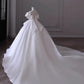 Timeless Ball Gown Off The Shoulder Satin Long White Wedding Dresses With Ruffles C1813