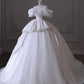 Timeless Ball Gown Off The Shoulder Satin Long White Wedding Dresses With Ruffles C1813