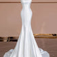 Timeless Mermaid Strapless Satin Long White Wedding Dresses With Buttons C1816