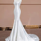 Timeless Mermaid Strapless Satin Long White Wedding Dresses With Buttons C1816