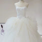 Dreamy Ball Gown Strapless Sleeveless White Tulle Wedding Dresses With Ruffles C1818