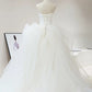 Dreamy Ball Gown Strapless Sleeveless White Tulle Wedding Dresses With Ruffles C1818