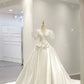 Simple Ball Gown V Neckline Short Sleeves White Satin Wedding Dresses With Bow C1819