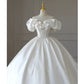 Simple Ball Gown Off The Shoulder Short Sleeves White Satin Wedding Dresses With Beads C1820