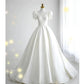 Simple Ball Gown V Neckline Short Sleeves White Satin Wedding Dresses C1821