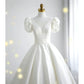 Simple Ball Gown V Neckline Short Sleeves White Satin Wedding Dresses C1821