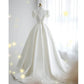 Simple Ball Gown V Neckline Short Sleeves White Satin Wedding Dresses C1821