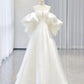 Simple Ball Gown Sweetheart Short Sleeves White Satin Wedding Dresses C1822