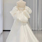 Simple Ball Gown Sweetheart Short Sleeves White Satin Wedding Dresses C1822