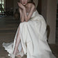 Chic A Line Strapless Sleeveless White Satin Slit Wedding Dresses C1823