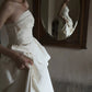 Chic A Line Strapless Sleeveless White Satin Slit Wedding Dresses C1823