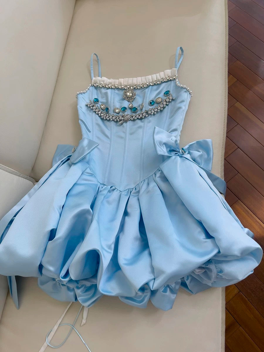 Cute A line Spaghetti Straps Blue Short Homecoming Dresses Party Cocktail Dress C1824