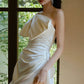 Chic A Line Strapless Sleeveless White Satin Wedding Dresses With Bow C1825