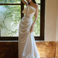 Chic A Line Strapless Sleeveless White Satin Wedding Dresses With Bow C1825