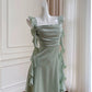 Cute A line Spaghetti Straps Sage Green Short Homecoming Dresses Party Cocktail Dress With Ruffles C1826