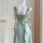 Cute A line Spaghetti Straps Sage Green Short Homecoming Dresses Party Cocktail Dress With Ruffles C1826