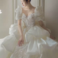 Luxury Ball Gown Short Sleeves Sequin Wedding Dress C182