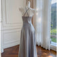 Simple A line Halter Gray Homecoming Dresses Simple Prom Dress C1837