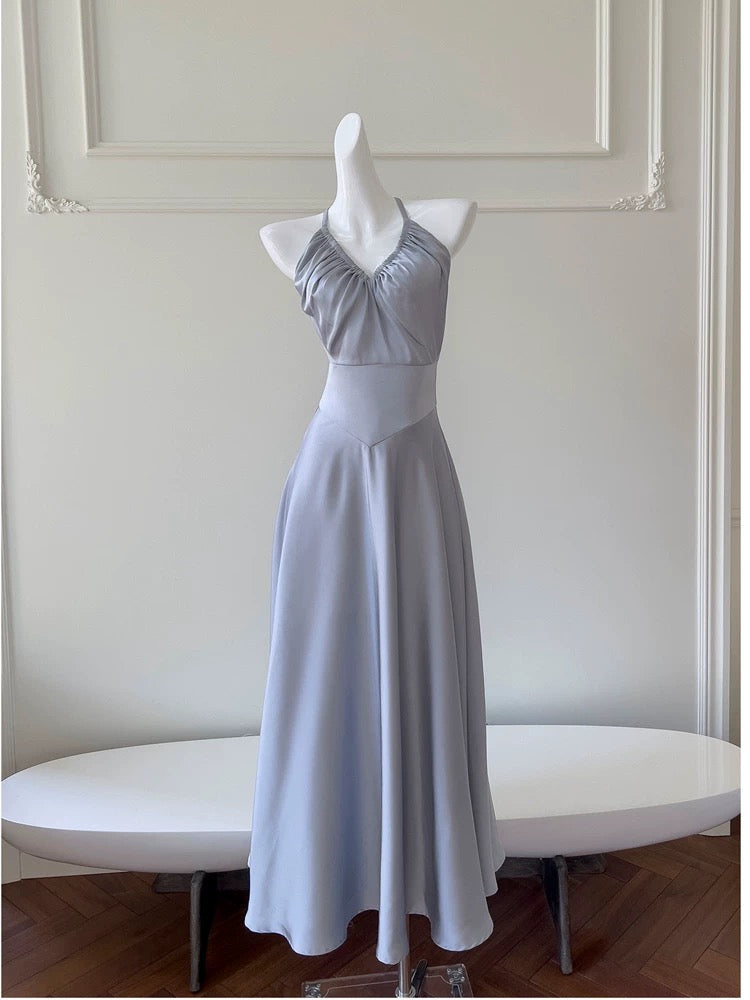 Simple A line Halter Gray Homecoming Dresses Simple Prom Dress C1837