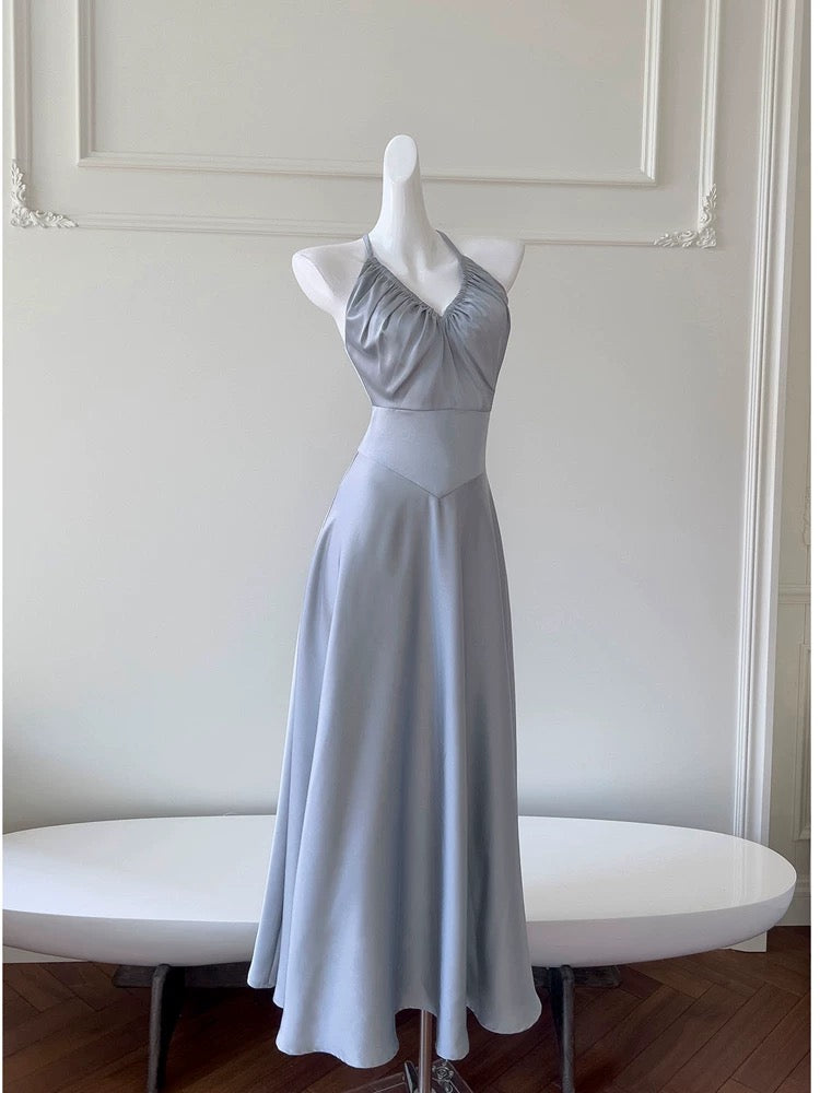 Robe de soirée simple en ligne A avec licou et robe de bal grise C1837