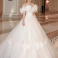 Luxury Ball Gown Short Sleeves Tulle White Wedding Dress C183