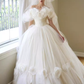 Luxury Ball Gown Short Sleeves Tulle White Wedding Dress C183