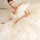 Luxury Ball Gown Short Sleeves Tulle White Wedding Dress C183