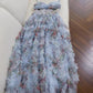 Chic A line SPaghetti Straps Prom Dresses Floral Blue Tulle Evening Dress C1843