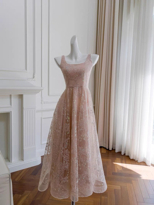 Robe de soirée sexy à paillettes roses et bretelles en forme de A C1844