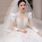 Luxury Ball Gown Long Sleeves Lace White Wedding Dress C184