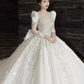 Luxury Ball Gown Long Sleeves Lace White Wedding Dress C184