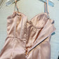 Simple A Line Spaghetti Straps Satin Slit Blush Pink Prom Dress C1853