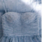 Simple A Line Spaghetti Straps Tulle Blue Prom Dress Evening Dresses C1854