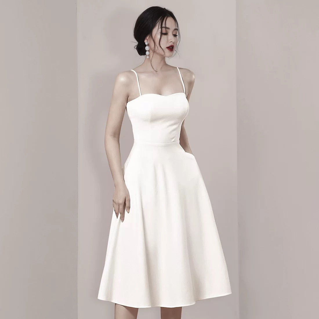 Simple A line Spaghetti Straps White Knee Length Homecoming Dress Birthday Dresses C1855