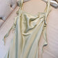 Simple Sheath Straps Sleeveless Silk Satin Sage Green Prom Dress Evening Dresses C1856