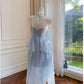 Simple A line Spaghetti Straps Chiffon Blue Homecoming Dress Birthday Dresses C1857