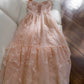 Robe de soirée élégante en dentelle rose blush à bretelles trapèze sans manches C1859