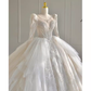 Luxury Ball Gown Scoop Neckline Long Sleeves Lace White Wedding Dress C185