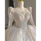 Luxury Ball Gown Scoop Neckline Long Sleeves Lace White Wedding Dress C185